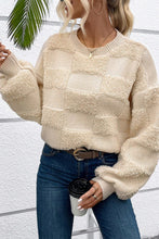 Load image into Gallery viewer, Online Parchment Checkered Sherpa Crew Neck Loose Sweater
