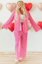 Load image into Gallery viewer, Online Pink Checkered Buttoned Shirt and High Waist Pants Pajama Set
