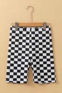 Online Black Checkerboard Printed High Waist Biker Shorts