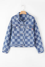 Load image into Gallery viewer, Online Black Checkered Patchwork Button up Denim Jacket
