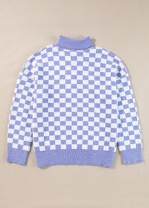 Online Purple Checkered Collared Buttons Plus Size Sweater