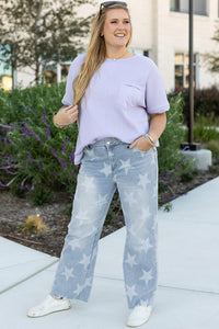 Online Beau Blue High Waist Star Pattern Plus Size Jeans