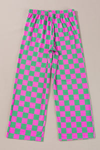 Online Green 2-Tone Checked Print High Waist Wide Leg Pants