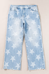 Online Beau Blue High Waist Star Pattern Plus Size Jeans