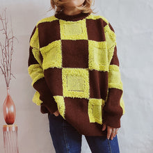 Load image into Gallery viewer, Online Checkered Round Neck Long Sleeve Sweater
