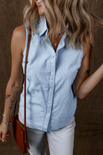 Load image into Gallery viewer, Online Light Blue Denim Collared Sleeveless Shirt
