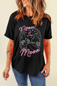 Online Black neon moon Letter Graphic Short Sleeve Top