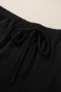 Online Black Textured Hoodie and Shorts Plus Size Two Piece Set