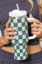 Load image into Gallery viewer, Online Blackish Green Full Rhinestone Checkerboard Handled Tumbler 40oz
