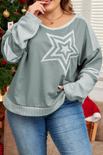 Load image into Gallery viewer, Online Mist Green Stars Patchwork Round Neck Plus Size T Shirt
