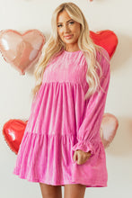 Load image into Gallery viewer, Online Strawberry Pink Flounce Sleeve Tiered Ruffled Velvet Mini Dress
