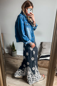 Online Black Plus Size Geometric Ethnic Print Drawstring Wide Leg Pants