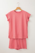 Load image into Gallery viewer, Online Sachet Pink Checkered Textured Tee and Drawstring Shorts
