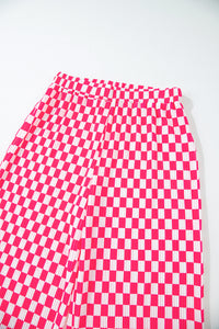 Online Pink Checkered Buttoned Shirt and High Waist Pants Pajama Set