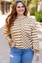 Load image into Gallery viewer, Online Khaki Striped Checkered Mixed Print Chest Pocket Casual Plus Size Top
