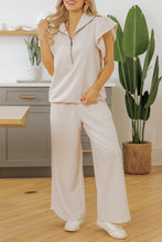 Load image into Gallery viewer, Black Textured Ruffled Sleeve Zipped Top and Wide Leg Pants Set
