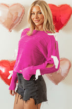 Load image into Gallery viewer, Online Rose Red Bow Knot Cut Out Round Neck Loose Sweater
