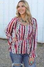 Load image into Gallery viewer, Online Multicolour Western Aztec Split Neck Peplum Blouse
