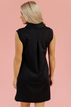 Load image into Gallery viewer, Online Black Solid Color Collared Slit Neck Sleeveless Mini Dress

