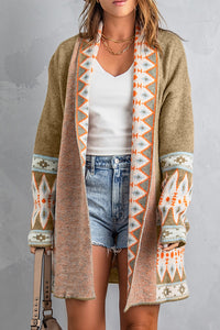 Online Orange Printed Aztec Print Open Front Knitted Cardigan