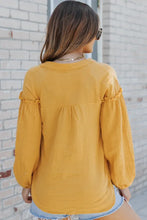 Load image into Gallery viewer, Yellow Casual Balloon Sleeve Crinkled Top
