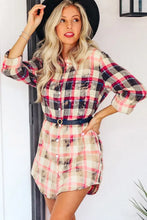 Load image into Gallery viewer, Red Gradient Plaid Print Shirt Short Dress

