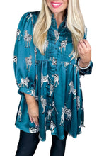 Load image into Gallery viewer, Online Blue Printed Zebra Pattern Pleated Shirt Tunic Dress
