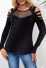 Load image into Gallery viewer, Black Mesh Patch Ripped Long Sleeve Top
