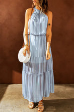 Load image into Gallery viewer, Halter Neck Sleeveless Cutout Tiered Striped Maxi Dress
