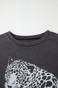 Online Medium Grey Vintage Cheetah Printed Mineral Wash Graphic Tee