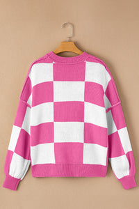 Online Rose Checkered Bishop Sleeve Sweater