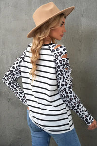 Leopard Striped Ripped Long Sleeve Top