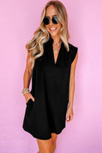 Load image into Gallery viewer, Online Black Solid Color Collared Slit Neck Sleeveless Mini Dress
