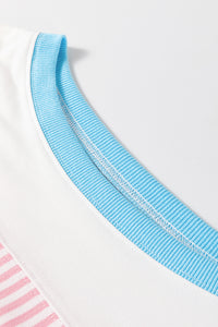 Online White Stripe Patchwork Bracelet Sleeve Plus Size T Shirt