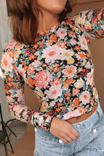 Load image into Gallery viewer, Online Orange Floral Mesh Slim Long Sleeve Crop Top

