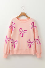 Load image into Gallery viewer, Online Apricot Pink Sequined Bowknot Drop Shoulder Oversized Sweatshirt

