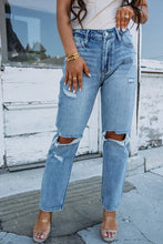 Load image into Gallery viewer, Sky Blue Open Knee Cutout Straight Leg Jeans
