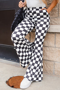 Online Black Checkerboard High Rise Casual Flared Pants