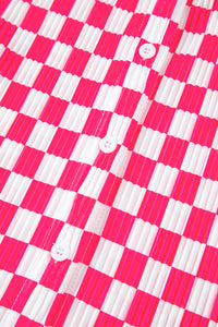 Online Pink Checkered Buttoned Shirt and High Waist Pants Pajama Set