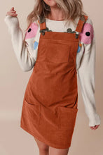 Load image into Gallery viewer, Cinnamon Solid Front Pockets Sleeveless Corduroy Overall Dress
