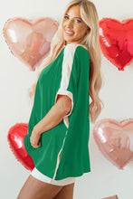 Load image into Gallery viewer, Online Rose Red Oversized Color Block Boat Neck Tunic Blouse
