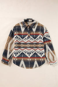 Online Brown Western Aztec Collared Button-up Sweatshirt