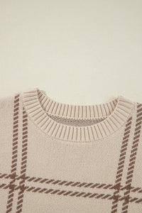 Online Pink Plaid Pattern Knitted Drop Shoulder Sweater