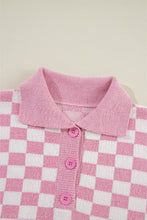 Load image into Gallery viewer, Online Apricot Checkered Buttons Collar V Neck Drop Shoulder Sweater
