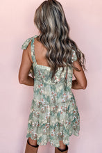 Load image into Gallery viewer, Online Gray Floral Knotted Strap Smocked Tiered Ruffle Mini Dress
