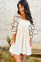 Load image into Gallery viewer, Online Beige Western Aztec Print Pleated Square Neck Loose Mini Dress
