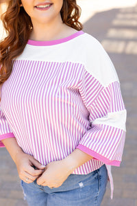 Online White Stripe Patchwork Bracelet Sleeve Plus Size T Shirt