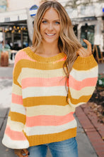 Load image into Gallery viewer, Yellow Striped Puff Sleeve Knitted Pullover Sweater
