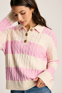 Online Pink Stripe Cable Knit Collared Henley Sweater