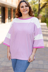 Online White Stripe Patchwork Bracelet Sleeve Plus Size T Shirt